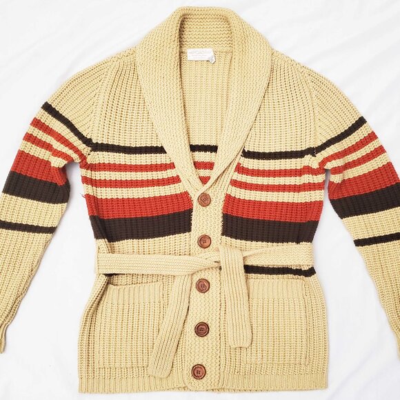 Vintage 70s Broadway Men's Big Lebowski Dude Style Knit Cardigan Shawl Collar L - Picture 7 of 7